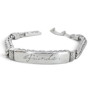 Brighton Friends Engraved ID Bracelet Curb Chain Fold Over Clasp Silver 8"